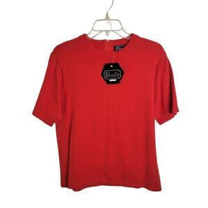 NWT VTG Rochelle Red Crew Neck Back Zip Short Sleeve Casual Top Women's Size XS‎